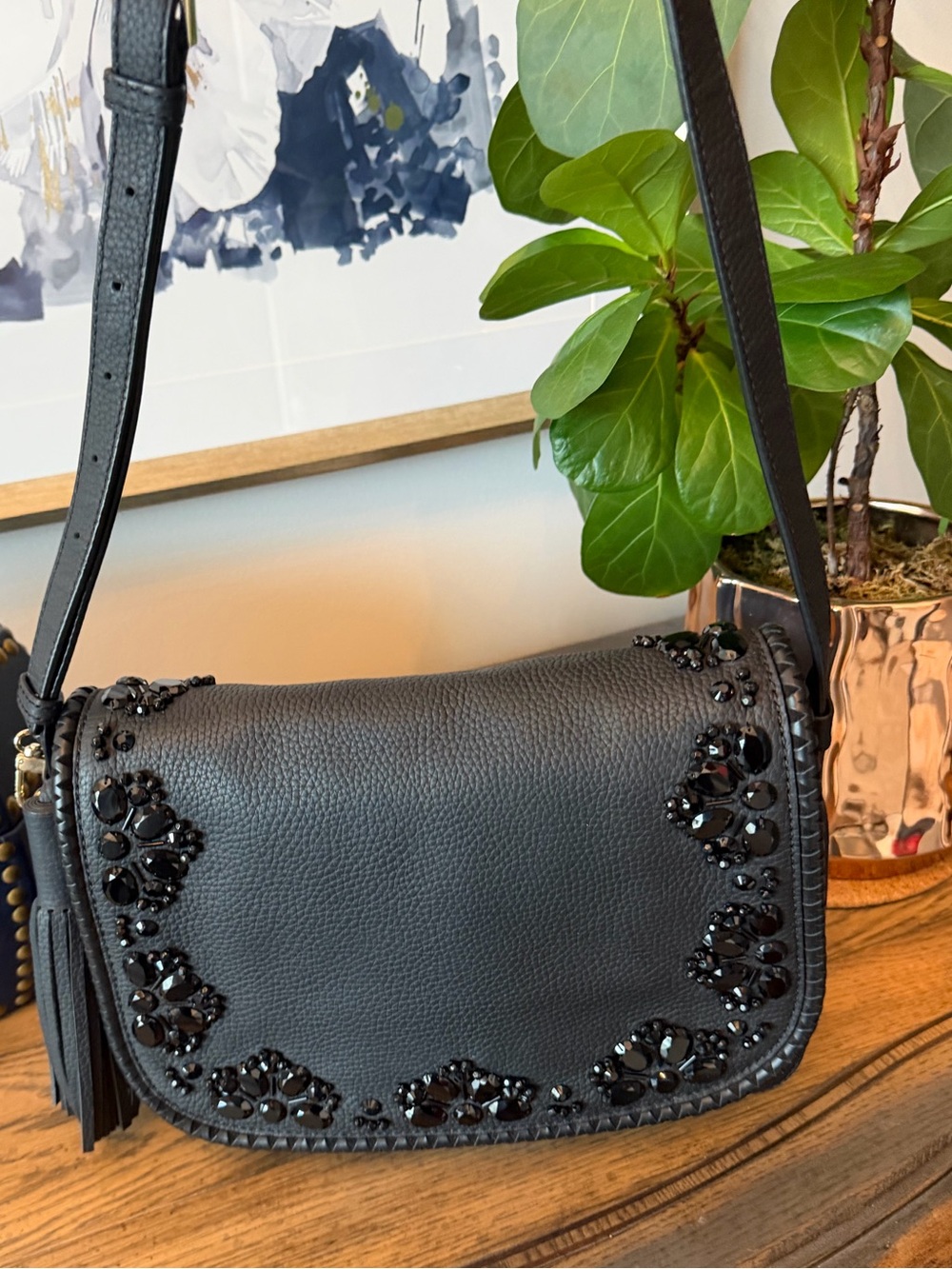 kate spade Black Embellished Pebbled Leather Crossbody with dust bag